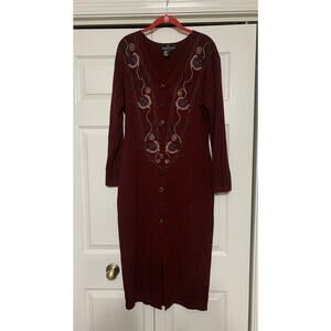 Vintage Carole Little Wool Blend Burgundy Embroidered Knit Maxi Sweater Dress L
